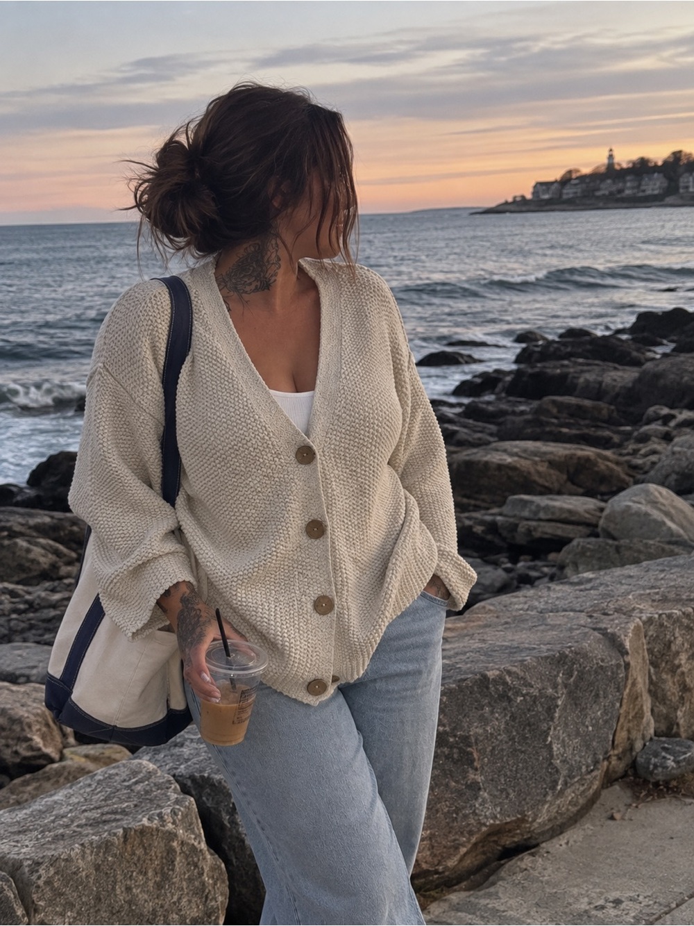 Country Mermaids Cream Chunky Button Cardigan